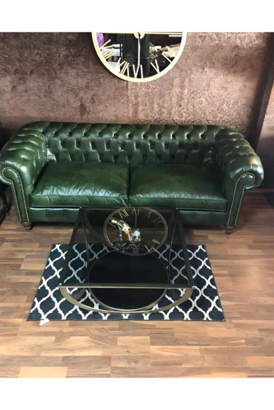 3A Mobilya Maya Yeşil Hakiki Deri Chesterfield - Resim 3