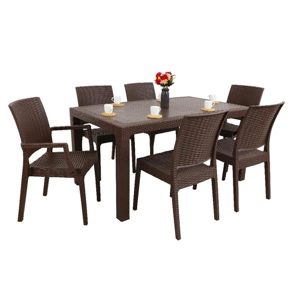 Norino Mandella Elit 90x150 Rattan 2 Elit Koltuk 4 Elit Sandalye Masa Takımı Kahverengi ürün görseli 1