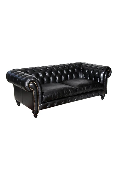 3A Mobilya Class Black Leather Chesterfield - Resim 2