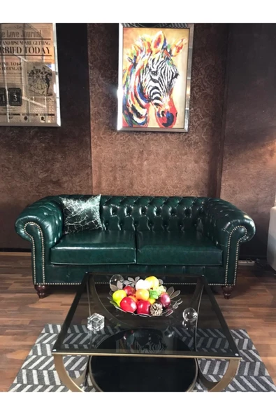 3A Mobilya Dark Green Chesterfield Kanepe ürün görseli 1