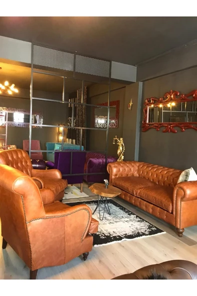 3A Mobilya 3a Hakiki Deri Big Boss Chesterfield Takımı ürün görseli 1