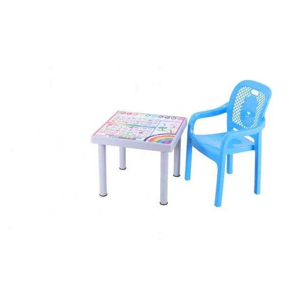 Norino Sağlam Plastik Mandella Rubi Türkçe Desenli Çocuk Masası 1 Adet Rubi Çocuk Koltuk Mavi ürün görseli 1