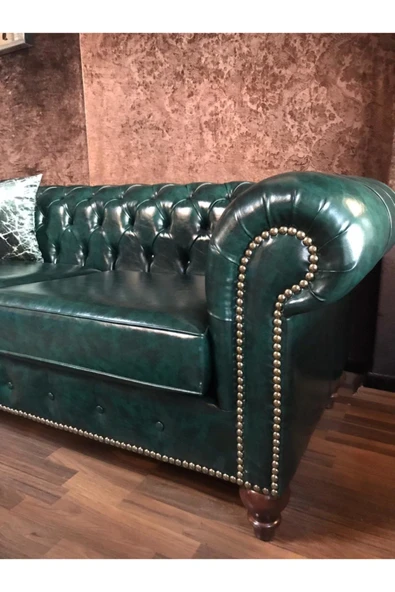 3A Mobilya Dark Green Chesterfield Kanepe - Resim 7