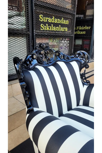 3A Mobilya 3A MOBİLYA BLACK & WHİTE OYMALI BERJER - Resim 8