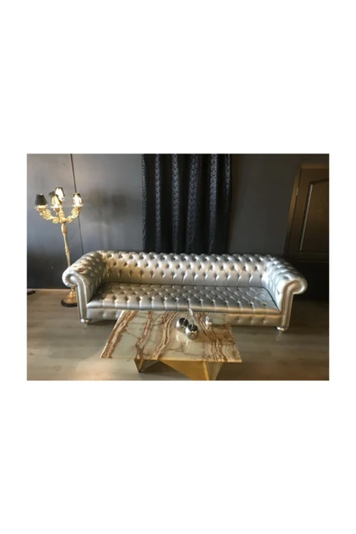 3A Mobilya Silver Leather Chesterfield ürün görseli 1