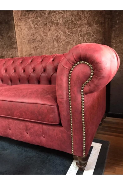 3A Mobilya Nar Çiçeği Chesterfield Koltuk - Resim 3