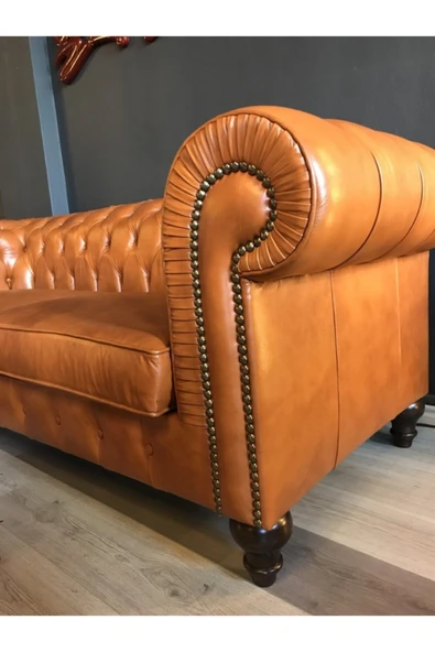 3A Mobilya Hakiki Deri Maya Taba Chesterfield - Resim 8