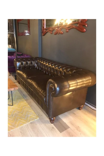 3A Mobilya Hakiki Deri Swensea Chesterfield - Resim 6