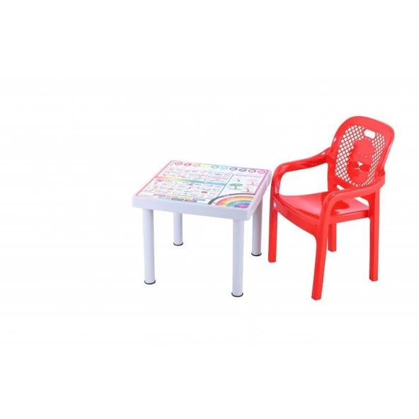 Norino Sağlam Plastik Mandella Rubi İngilizce Desenli Çocuk Masası 1 Adet Rubi Çocuk Koltuk Kırmızı ürün görseli 1