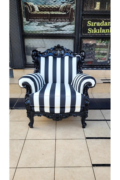 3A Mobilya 3A MOBİLYA BLACK & WHİTE OYMALI BERJER - Resim 7