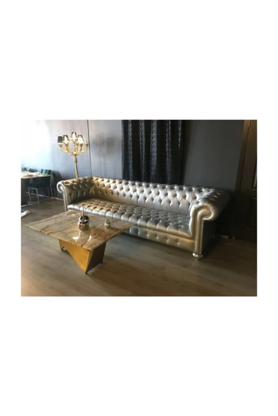 3A Mobilya Silver Leather Chesterfield - Resim 2