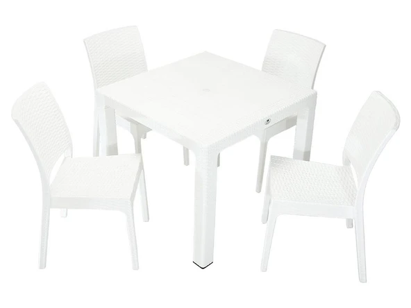 Norino Mandella Elit Rattan 90x90 Elit Sandalye Masa Takımı BEYAZ ürün görseli 1