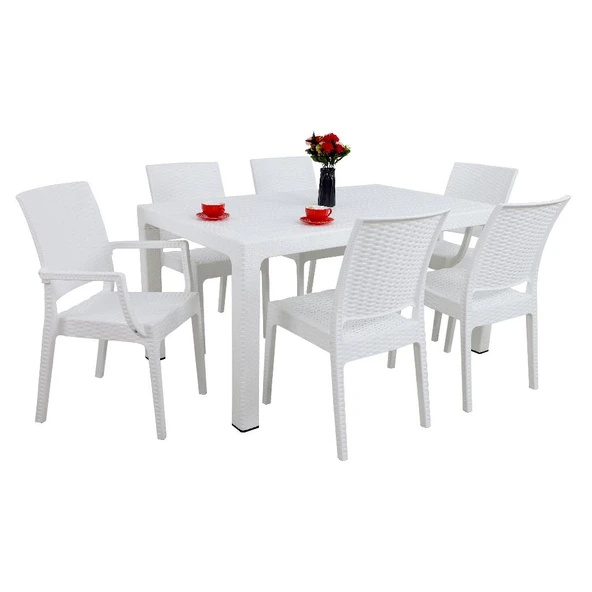 Norino Mandella Elit 90x150 Rattan 2 Elit Koltuk 4 Elit Sandalye Masa Takımı Beyaz ürün görseli 1