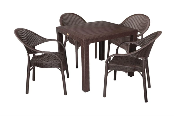Norino Mandella Elit Rattan 90x90 Eylül Koltuk Masa Takımı Kahverengi ürün görseli 1