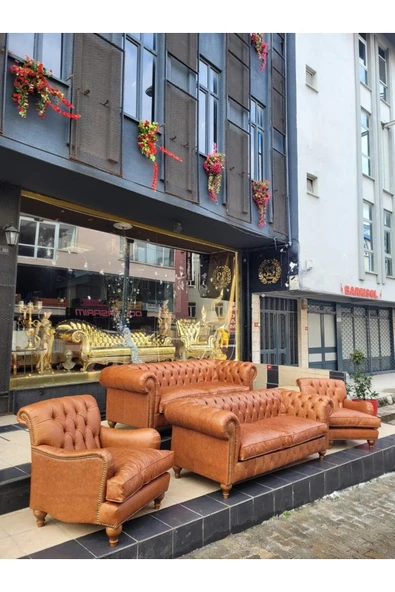 3A Mobilya Hakiki Deri Big Lord Chesterfield Takımı 3+3+1+1 ürün görseli 1