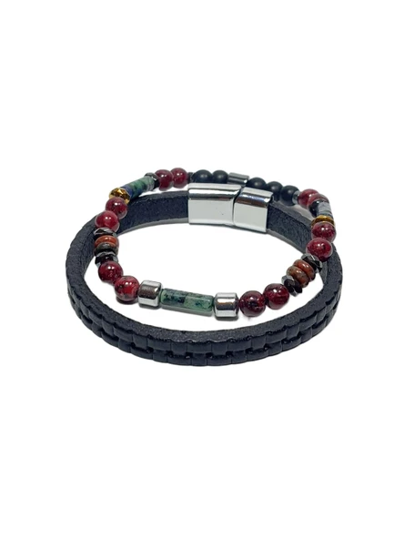 JTSS26BLK1703 HAKİKİ DERİ KROM KAPLAMALI PASLANMAZ METAL KİLİT VARASİT CEYT ONYX HEMATİT DOĞALTAŞ KUTULU GARANTİLİ JANTİ KOMBİN BİLEKLİK ürün görseli 1