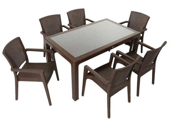 Norino Mandella Elit Rattan 90x150 Zeus Koltuk Camlı Masa Takımı KAHVERENGİ ürün görseli 1