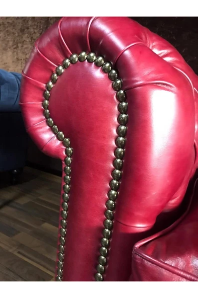 3A Mobilya Premium Red Hakiki Deri Chesterfield - Resim 5
