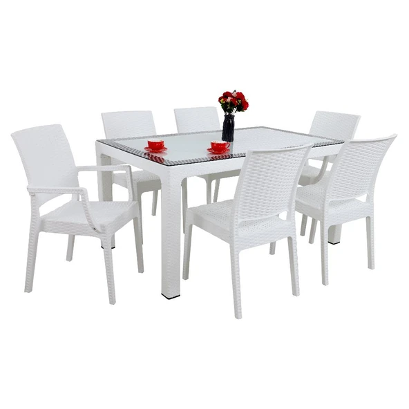 Norino Mandella Elit Rattan 90x150 2 Elit Koltuk 4 Elit Sandalye Camlı Masa Takımı Beyaz ürün görseli 1