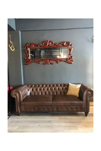 3A Mobilya Hakiki Deri Maya Kahve Chesterfield ürün görseli 1