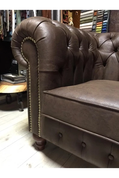 3A Mobilya New Brown Nubuk Chesterfield - Resim 3