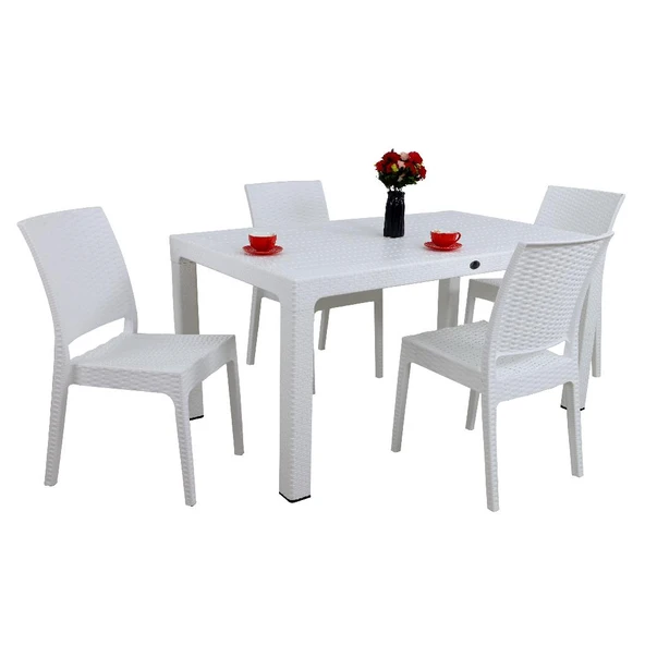 Norino Mandella Elit Rattan 90x150 4 kişilik Elit Sandalye Masa Takımı Beyaz ürün görseli 1