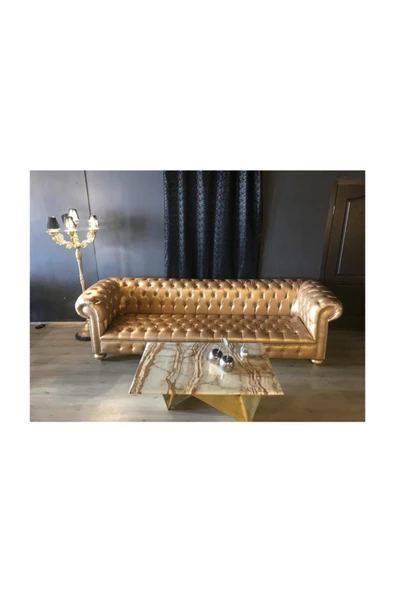 3A Mobilya A Mobilya Gold Leather Chesterfield ürün görseli 1