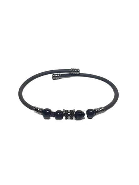 JTSS26BLK1735 PASLANMAZ ÇELİK BİLEZİK SİLİKON KAPLAMA METAL APARATLI ONYX ve HEMATİT DOĞALTAŞLI GARANTİLİ JANTİ BİLEKLİK ürün görseli 1