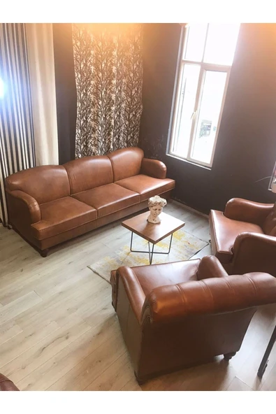 3A Mobilya 3A HAKİKİ DERİ KİNG EDWARD İTALİAN SOFA 3+1+1 ürün görseli 1