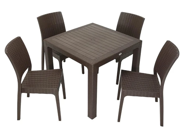 Norino Mandella Elit Rattan 90x90 Elit Sandalye Masa Takımı KAHVERENGİ ürün görseli 1