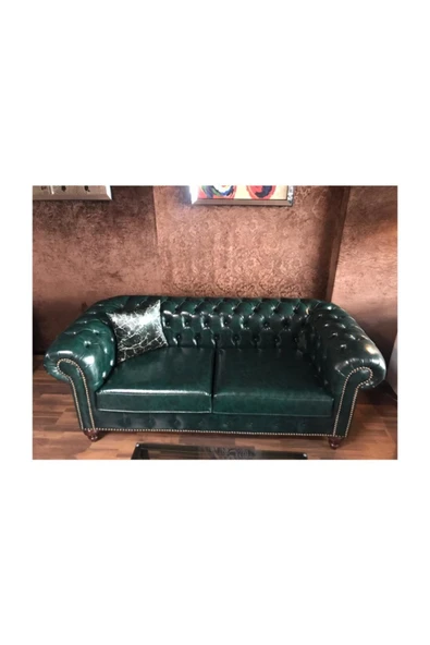 3A Mobilya Dark Green Chesterfield Kanepe - Resim 5
