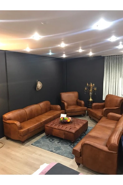 3A Mobilya King Edward Real Italian Leather Sofa 3+3+1+1+Puf ürün görseli 1