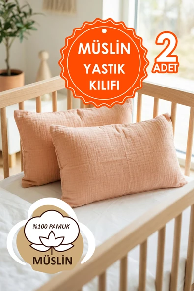 Çift Katlı Müslin Çocuk Yastık Kılıfı %100 Pamuk 35x45 cm 2’li Bebek Çocuk Kılıf Seti Somon ürün görseli 1