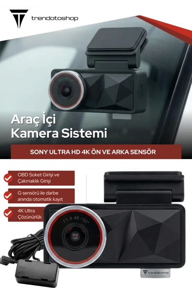 4K Ultra HD Araç Kamerası Mobil Uygulamalı G-Sensör Park Modu OBD ve Çakmaklık ürün görseli 1