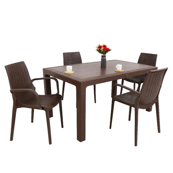 Norino Mandella Elit Rattan 90x150 4 kişilik Nirvana Koltuk Masa Takımı Kahverengi ürün görseli 1
