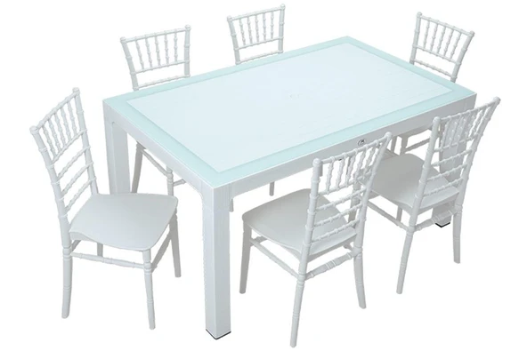 Norino Mandella Wood 90x150 Silver Tifany Sandalye Camlı Masa Takımı Beyaz ürün görseli 1