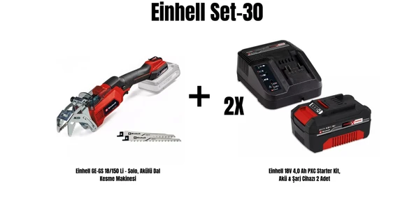 Einhell Set-30 (Einhell GE-GS 18/150 Li - Solo, Akülü Dal Kesme Makinesi+2xEinhell 18V 4,0 Ah PXC Starter Kit, Akü & Şarj Cihazı) ürün görseli 1
