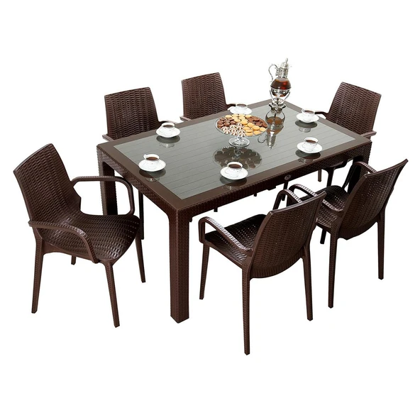 Norino Mandella Elit Rattan 90x150 Nirvana Koltuk Camlı Masa Takımı ürün görseli 1