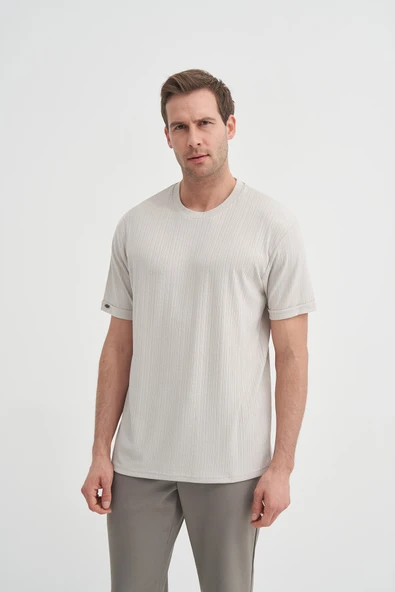 Cazador Bisiklet Yaka Dokulu Erkek T-shirt 42530 A.Gri ürün görseli 1