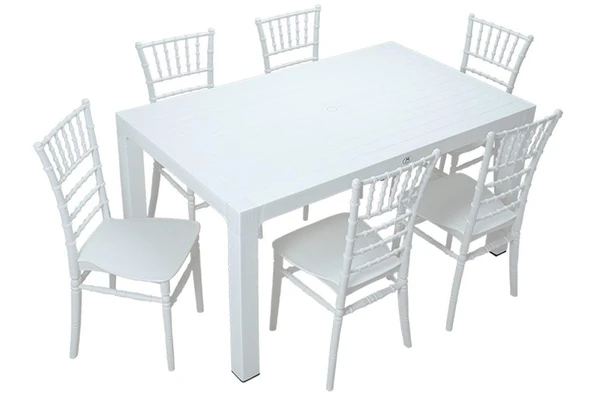 Norino Mandella Wood 90x150 Silver Tifany Sandalye Masa Takımı Beyaz ürün görseli 1