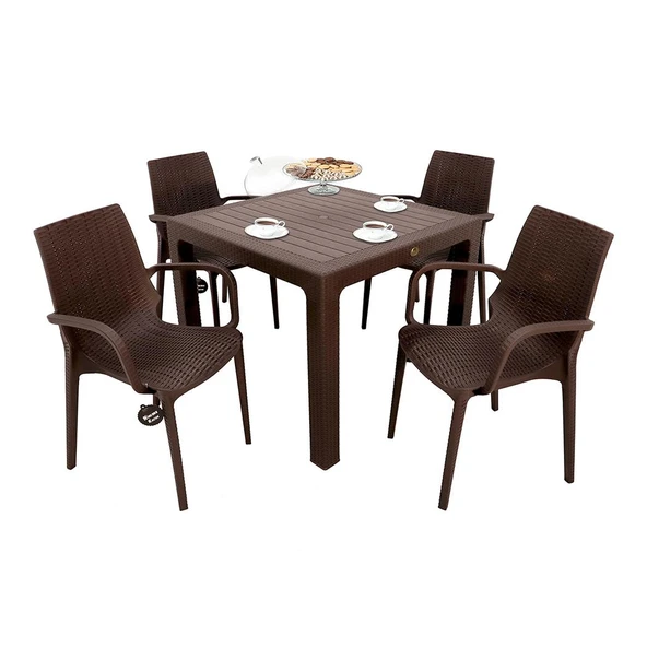 Norino Mandella Elit Rattan 90x90 Nirvana Koltuk Camlı Masa Takımı Kahverengi ürün görseli 1
