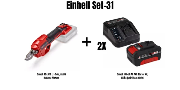 Einhell Set-31(Einhell GE-LS 18 Li - Solo, Akülü Budama Makası+2xEinhell 18V 4,0 Ah PXC Starter Kit, Akü & Şarj Cihazı) ürün görseli 1