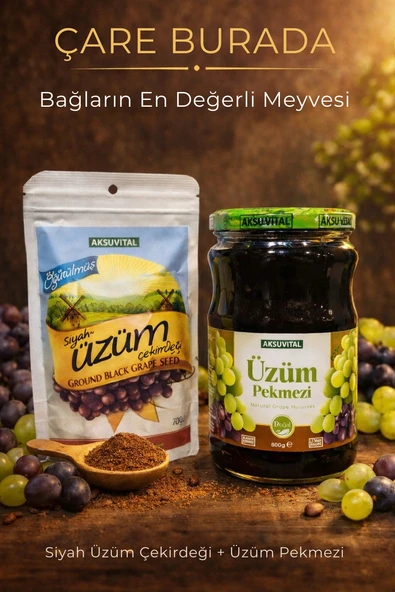 AKSUVITAL Üzüm Pekmezi 800 g + Öğütülmüş Siyah Üzüm Çekirdeği 100 g ürün görseli 1