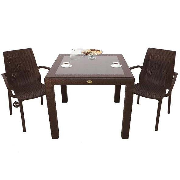 Norino Mandella Elit Rattan 90x90 2 Kişilik Nirvana Koltuk Camlı Masa Takımı Kahverengi ürün görseli 1