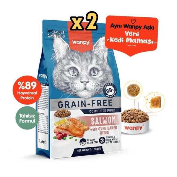 Wanpy Tahılsız Somonlu Yetişkin Kedi Maması 1,5 Kg x 2 Adet ürün görseli 1