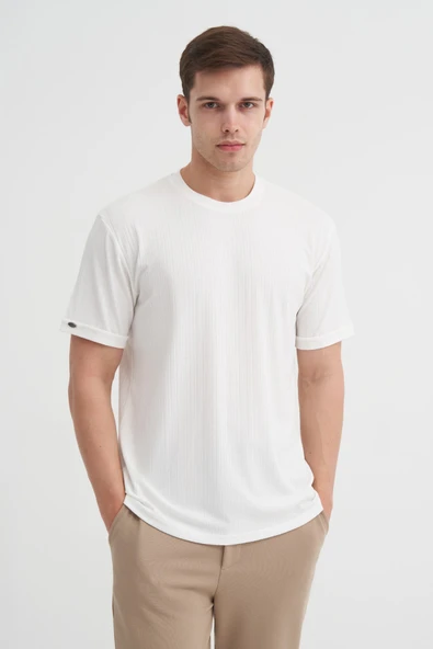 Cazador Bisiklet Yaka Dokulu Erkek T-shirt 42530 Beyaz ürün görseli 1