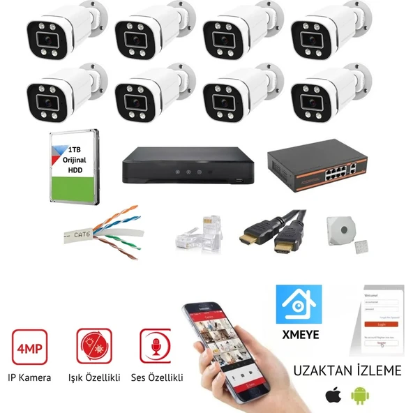 Novacom 8 Kameralı 4mp Gece Renkli Poe+Sesli Ip Kamera Seti ürün görseli 1