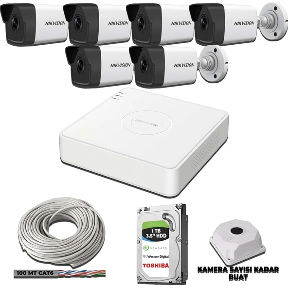 Hıkvısıon 6 Kameralı 2mp Ip Kamera Seti 1080P Mikrofonlu 1tb HDD ürün görseli 1