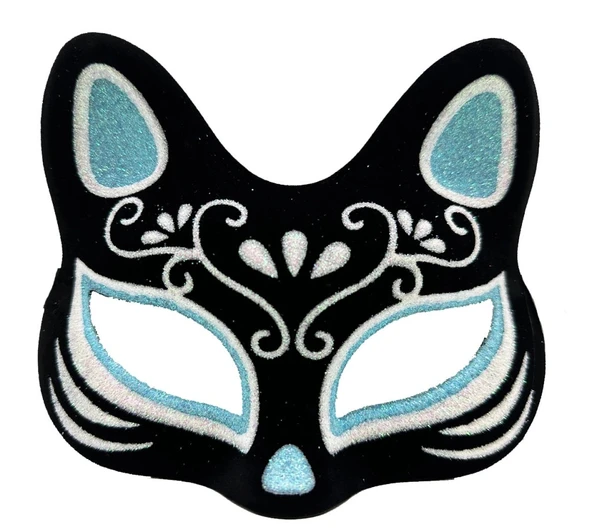 Siyah Renk Süet Kaplama Üzeri Gümüş Mavi Simli Kedi Maskesi 17x14 cm P144587S7137 ürün görseli 1