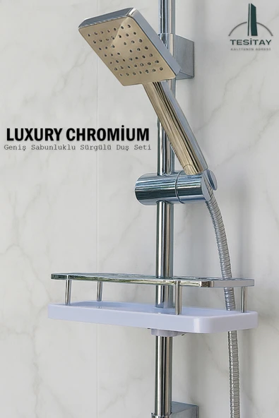 Sürgülü Duş Seti Geniş Şampuanlıklı Banyo Takımı Krom Renk ürün görseli 1